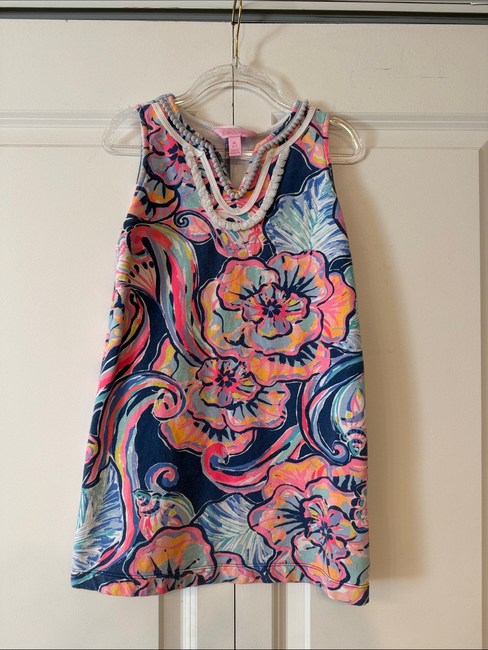 Lilly Pulitzer Navy Floral Sleeveless Shift Dress with Pink Accents